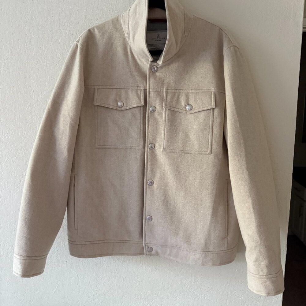 Brunello Cucinelli Men's Ivory Cashmere Work Jacket Size 50